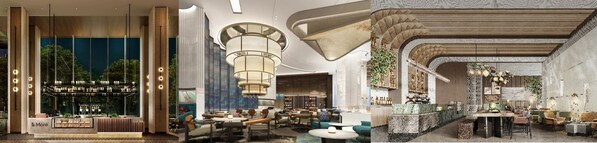 从左至右(效果图):上海外滩北喜来登酒店&More by Sheraton咖啡吧、杭州钱江世纪城万丽酒店大堂、厦门南洋威斯汀酒店大堂吧 从左至右(效果图):上海外滩北喜来登酒店&More by Sheraton咖啡吧、杭州钱江世纪城万丽酒店大堂、厦门南洋威斯汀酒店大堂吧