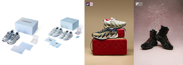 从左至右：FILA FUSION COMO X 昊蓝、FILA FUSION BOBO BLING、FILA × CHUMS联名系列、FILA ECHAPPE x HSH小黑靴