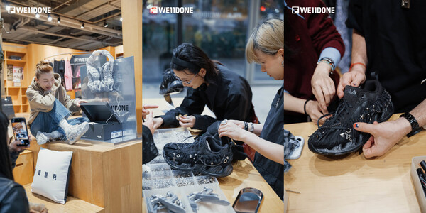 活动现场潮流达人上身演绎FILA x WE11DONE联名VETTA「V头鞋」，诠释“低糖朋克”穿搭态度