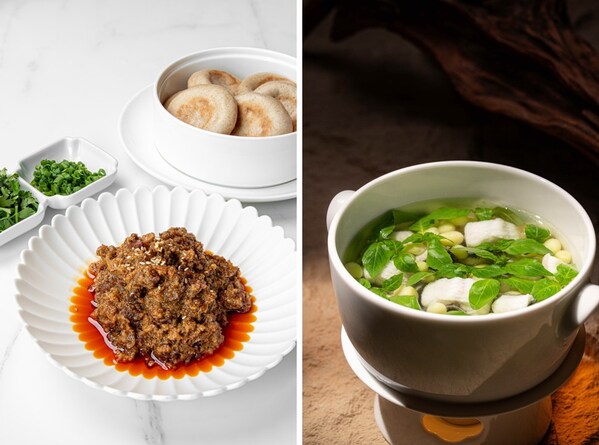 左:粉蒸九襄黄牛肉;右:鲜鳗·荆芥清炖萱莲 左:粉蒸九襄黄牛肉;右:鲜鳗·荆芥清炖萱莲
