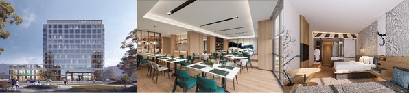 从左到右(效果图):舟山岱山万豪万枫酒店外观、万枫餐厅、客房 从左到右(效果图):舟山岱山万豪万枫酒店外观、万枫餐厅、客房