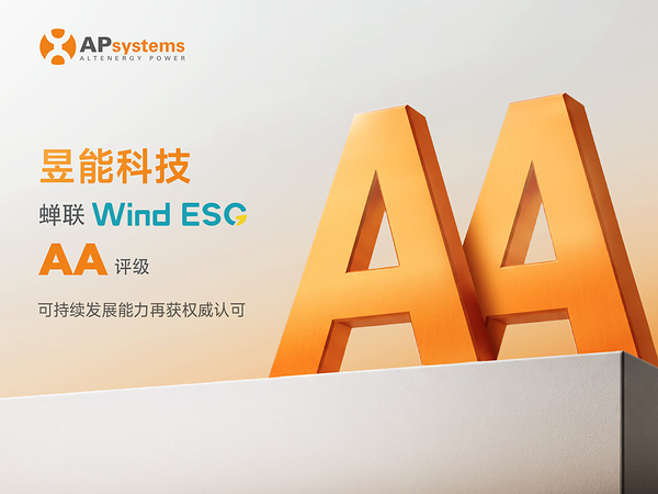 蝉联ESG AA评级！昱能科技可持续发展能力再获Wind权威认可
